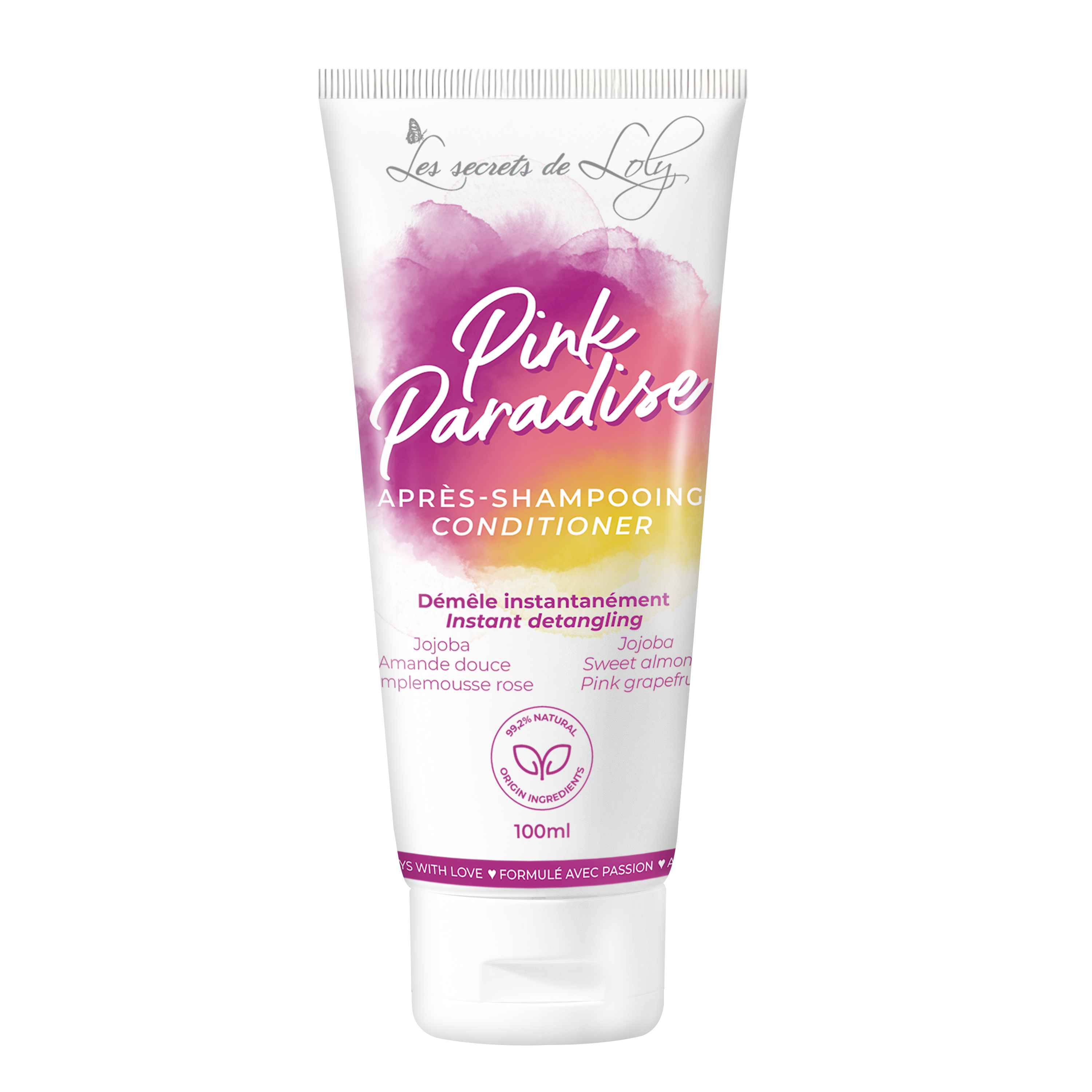 Pink Paradise 100ml - Après-shampooing ultra démêlant pour cheveux ondulés, bouclés, frisés et crépus